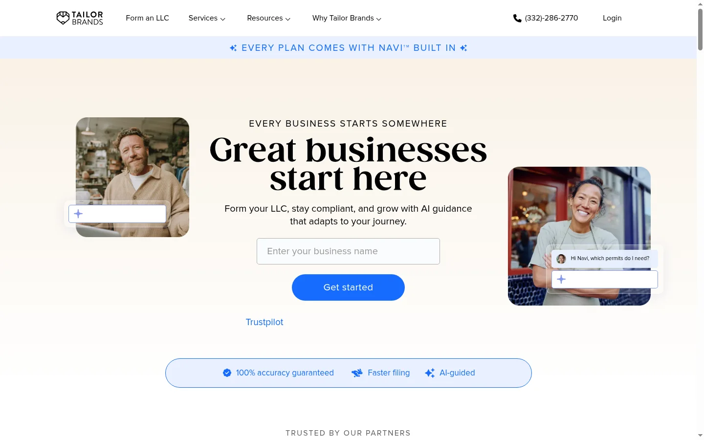 Tailor Brands Website-Screenshot