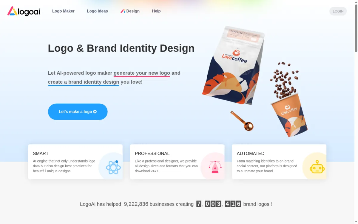 LogoAI 공식 홈페이지 스크린샷